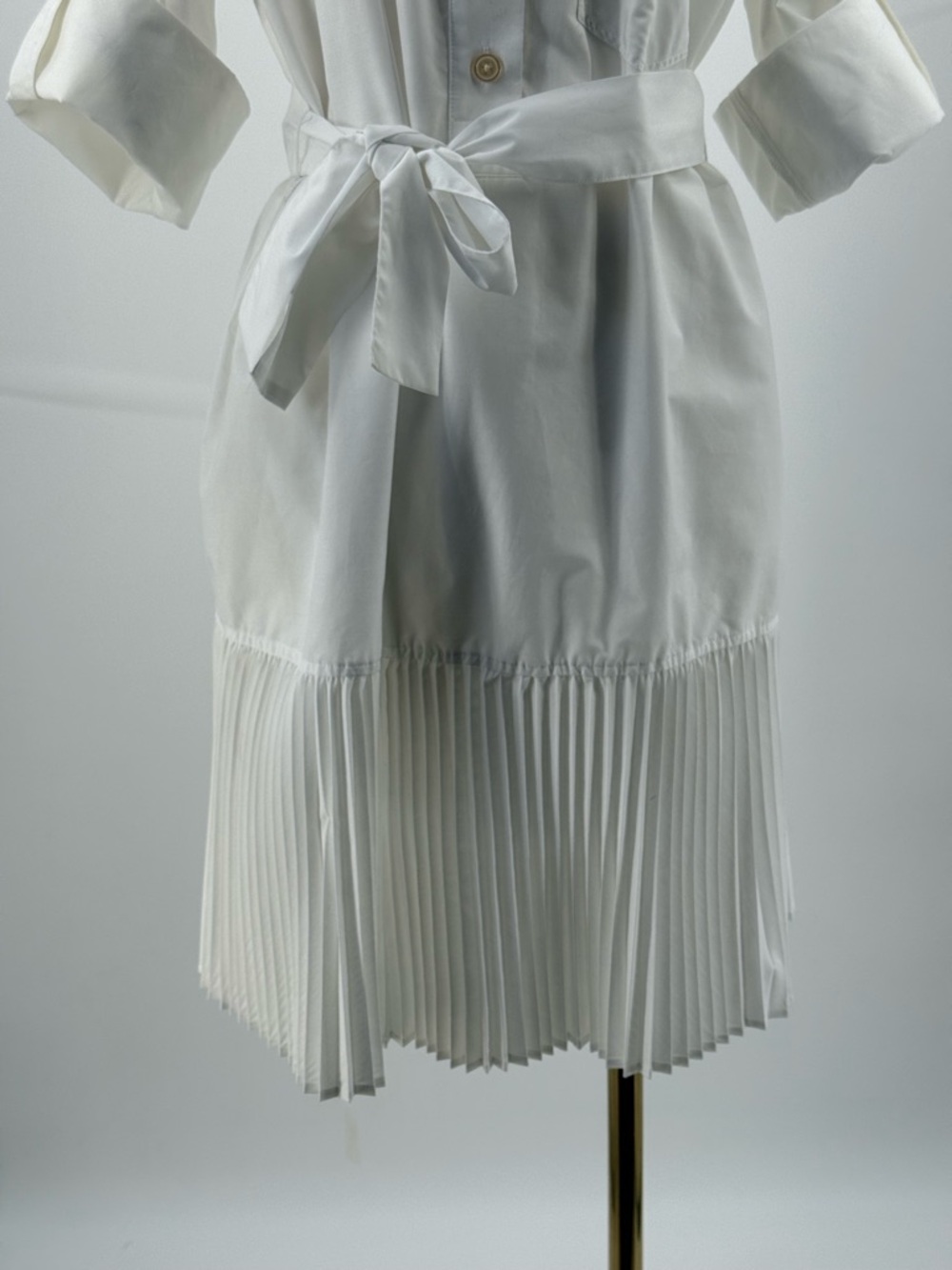 Banana Republic White Pleated Shirt Mini Dress  Button Front & Belted Waist SZ M - Picture 4 of 15